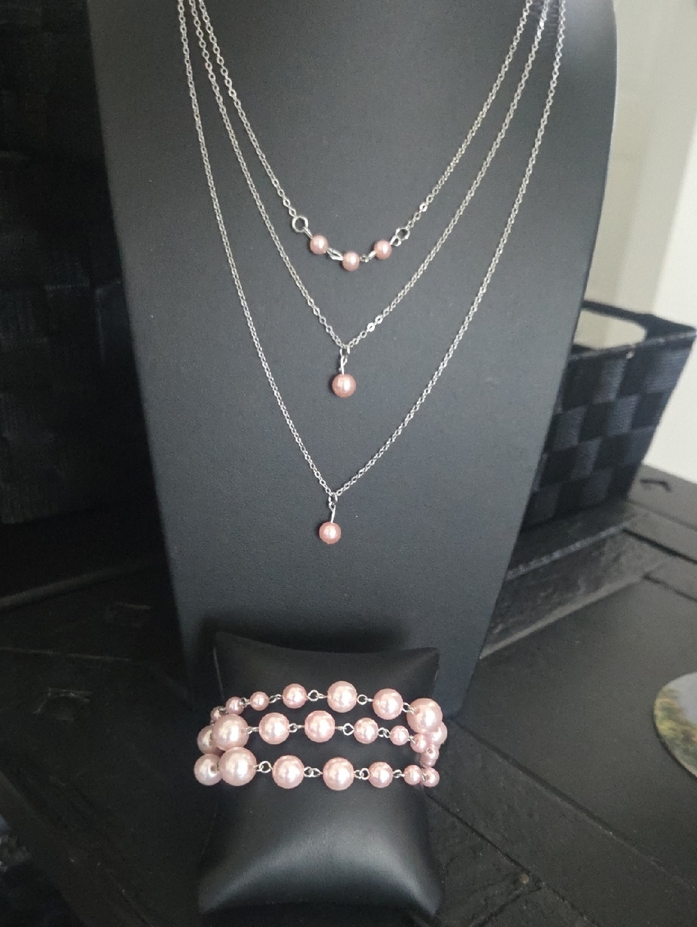 Paparazzi Layered Pink Pearl Necklace And Pink Pearl Bracelet NWT